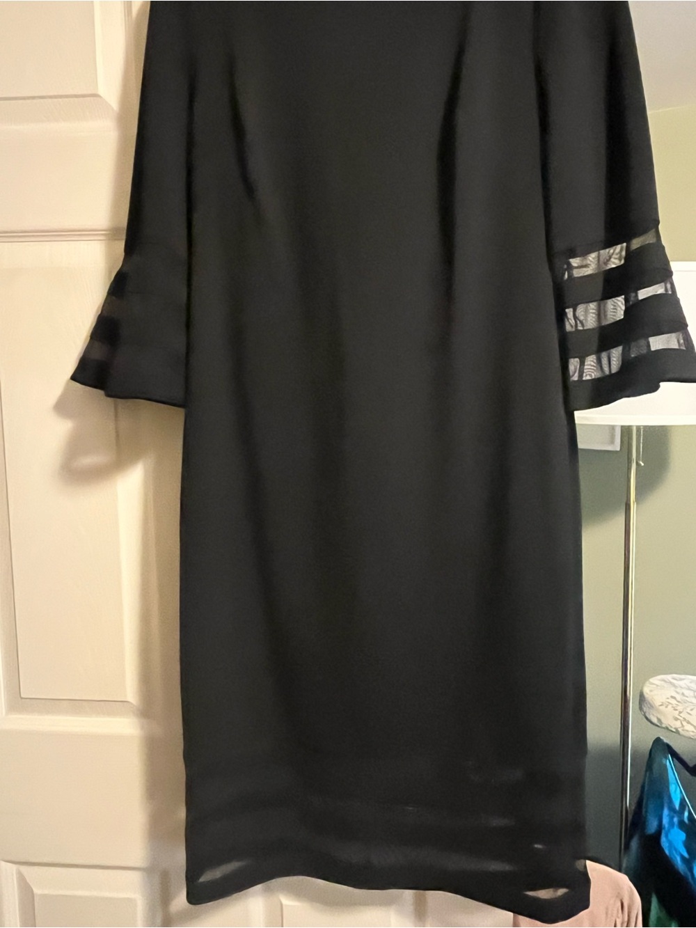 Calvin Klein Black Midi Dress with Sheer Sleeve Stripes! Never worn